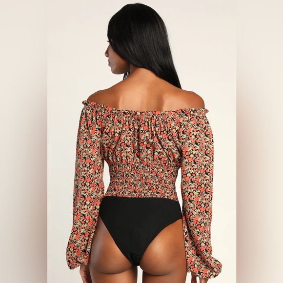 Lulus Beauty Embodied Black Floral Off-the-Shoulder Smocked Bodysuit - Picture 4 of 6